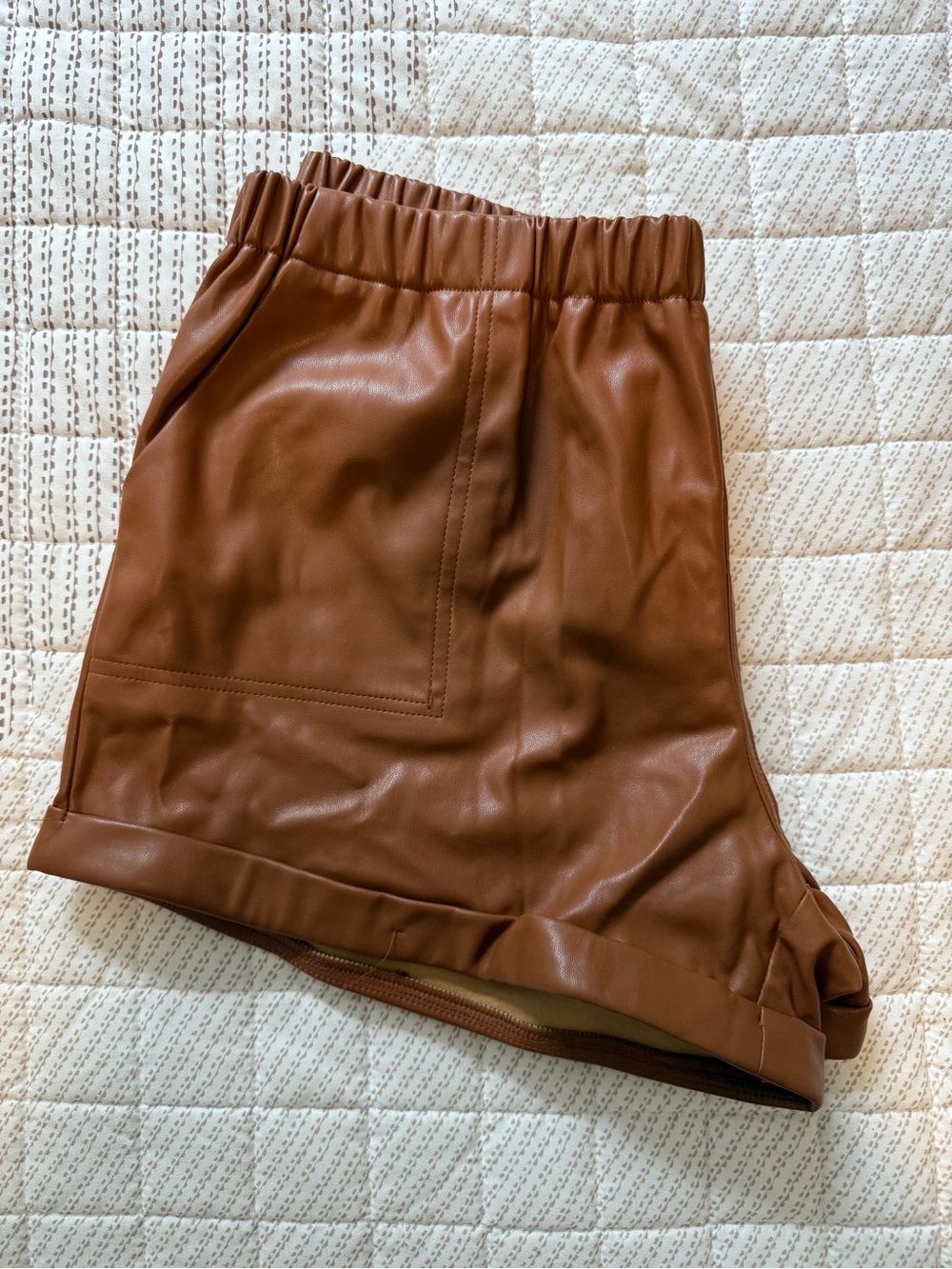 white birch Brown Faux Leather High Waist Women's Shorts